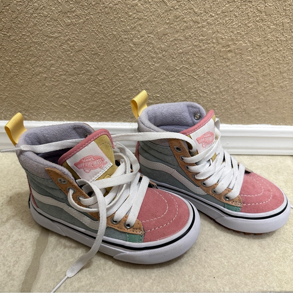 Vans Pink and Green High-Top Sneakers size 10.5 kids